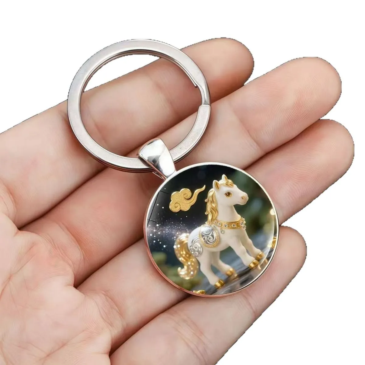 New Cute Chinese Zodiac Keychain – Round Keyring with 12 Animal Signs, Exquisite Small Pendant for Keys & Bags